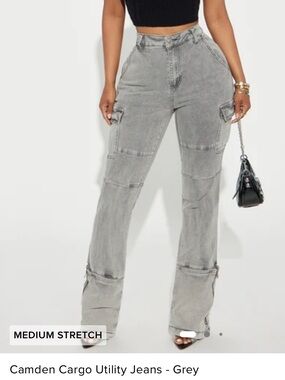 Fashion Nova Grey Camden Cargo Boot-Flare Jeans